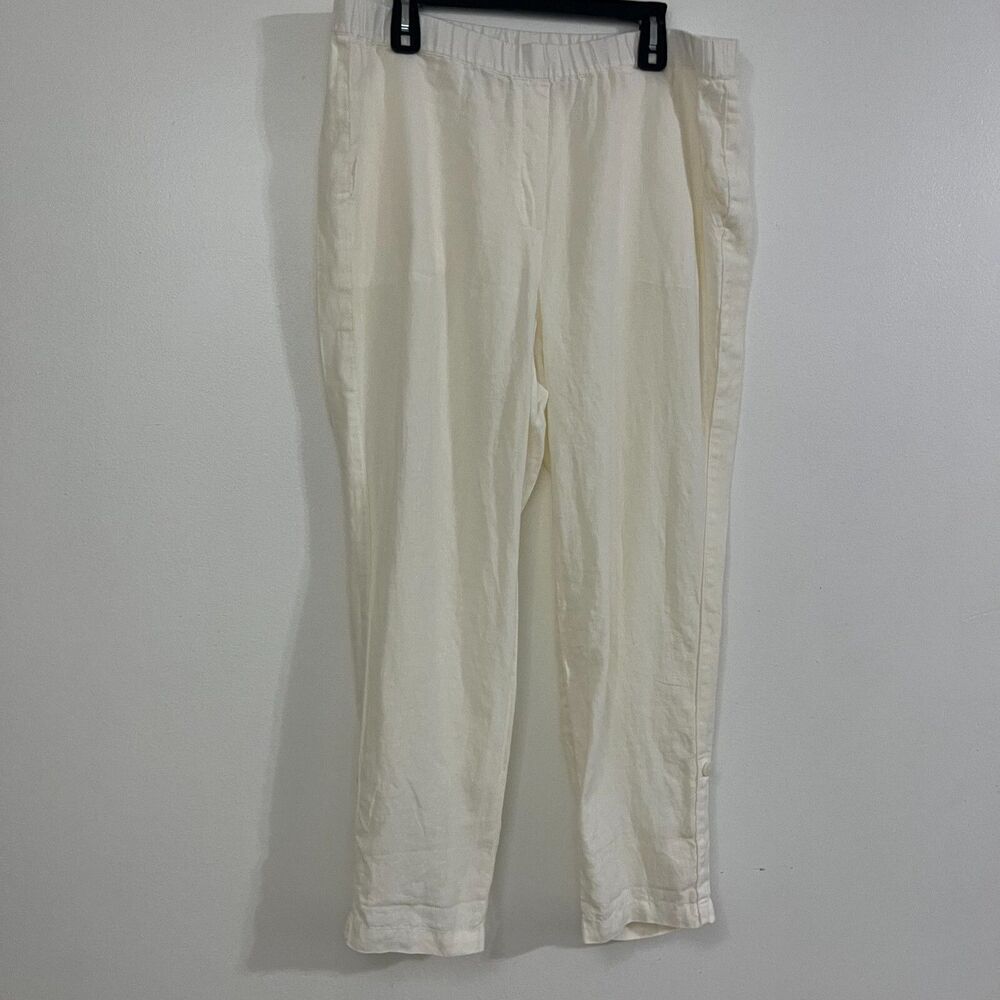Pure‎ Jill Linen Pants Womens Roll-Tab Cuff Crop Pull On  Cream Pants Sz XL